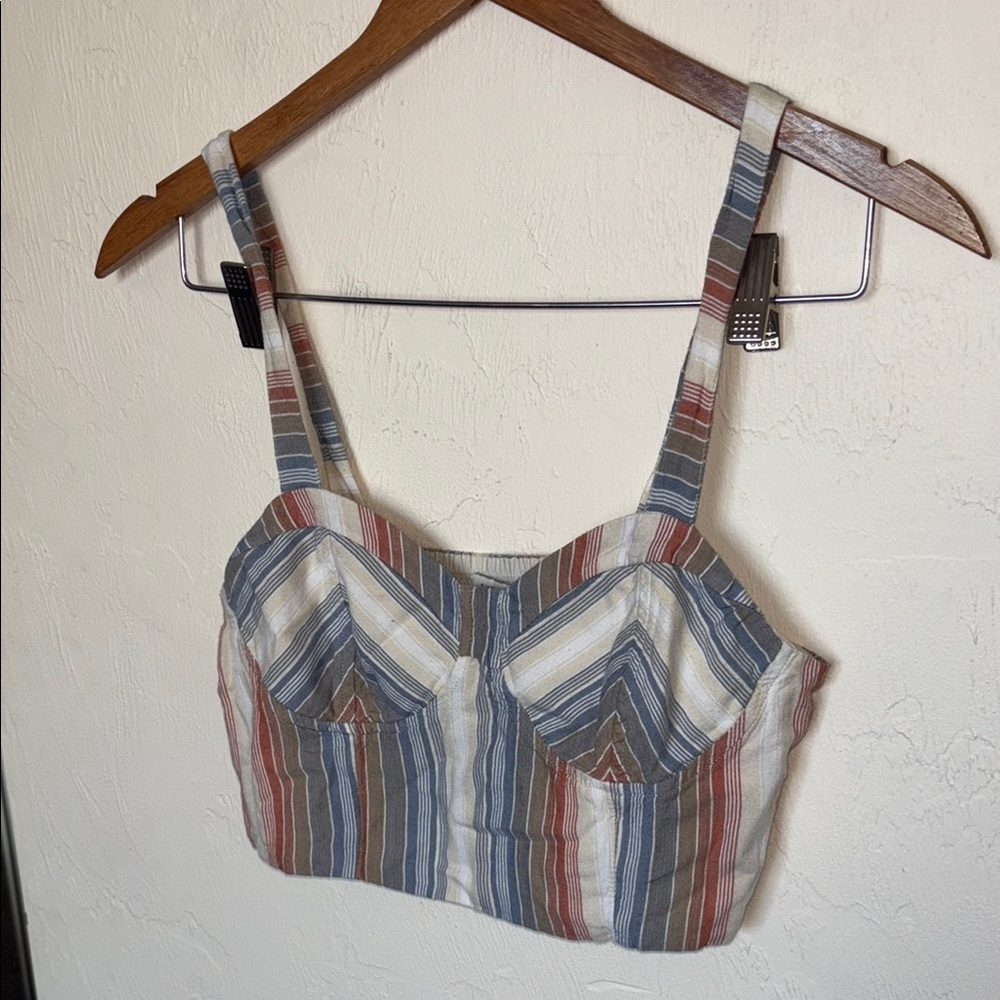 American Eagle Outfitters Blue and Brown Crop Tank Top